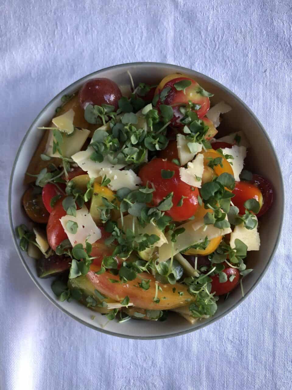 Cherry Tomato Caprese Salad with Basil Microgreens