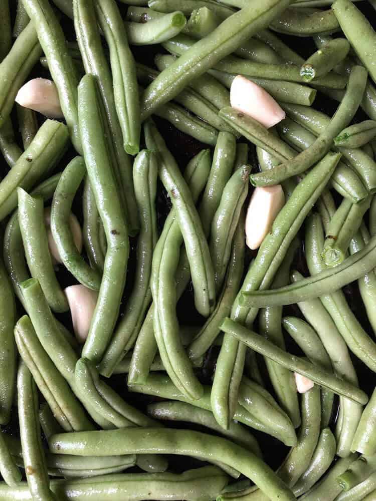 Green beans prepped with garlic