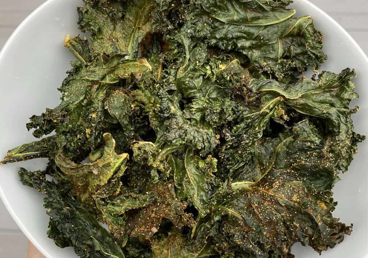 Kale chips on a white plate