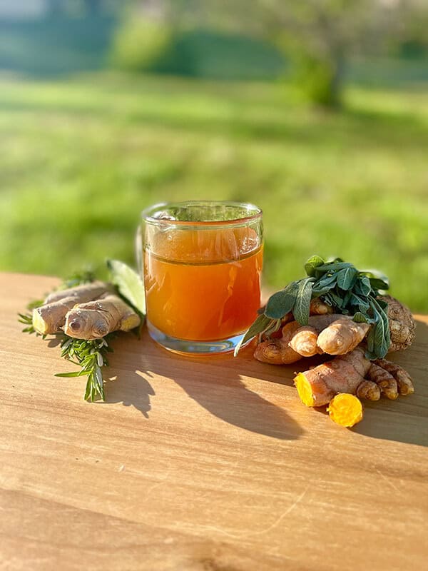 Tonic on a table in the woods