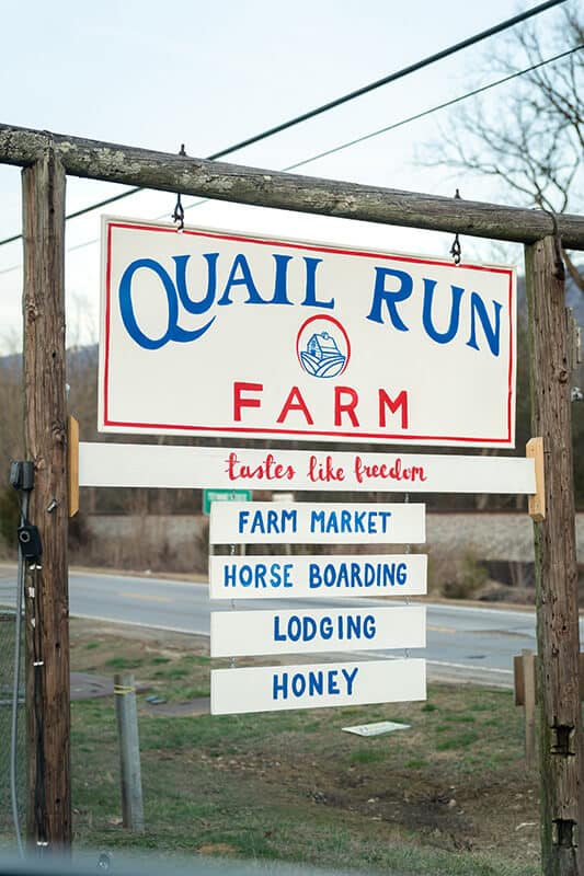 Quail Run Farm Welcome Sign