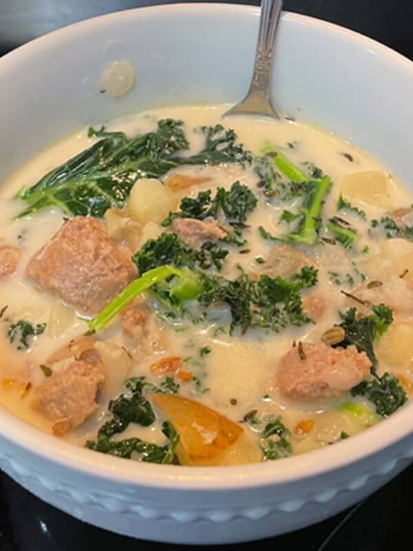 Bowl of zuppa toscana soup